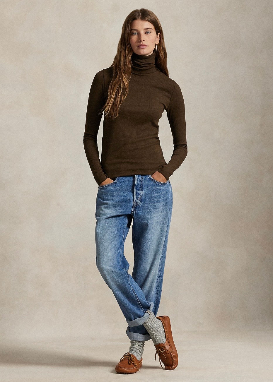 Stretch Turtleneck Dark Brown