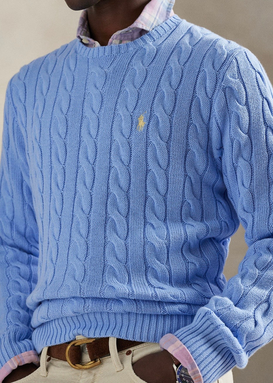 Cable Knit Cotton Sweater Austin Blue