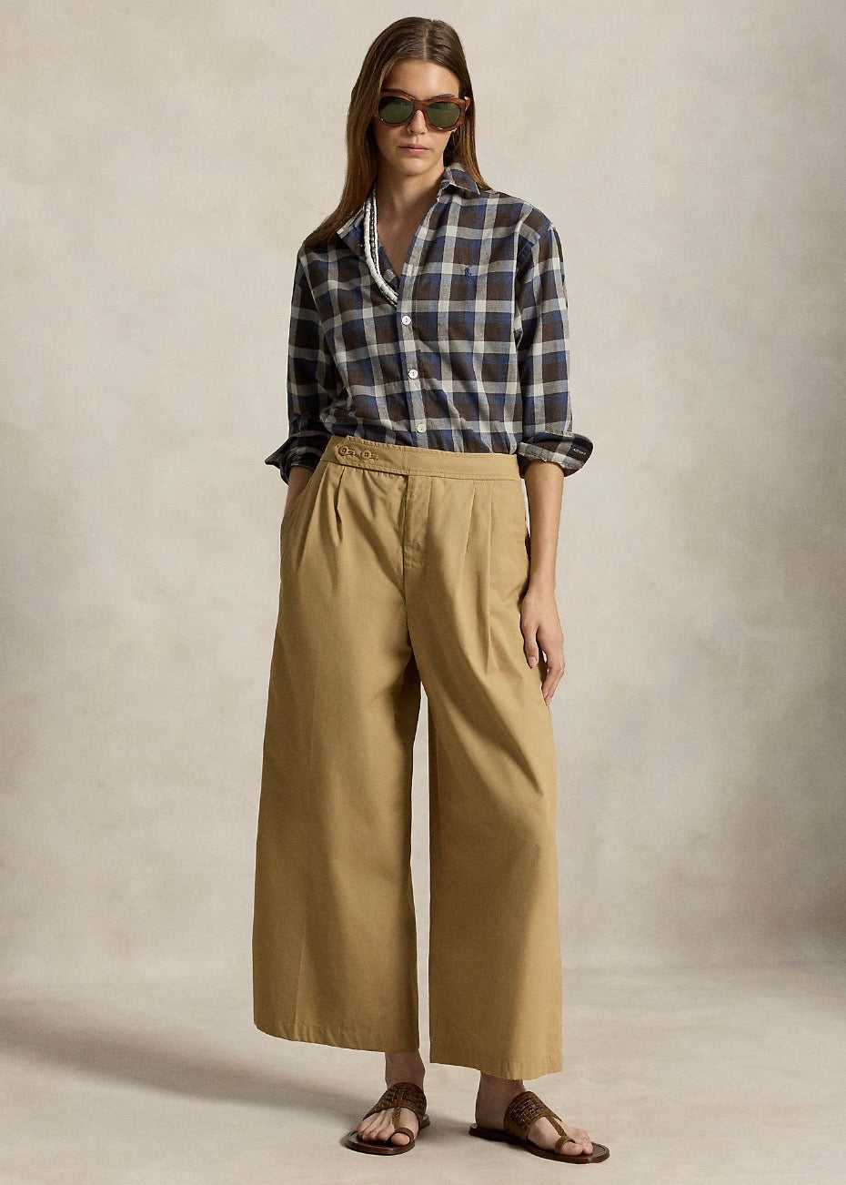 Relaxed Fit Plaid Cotton Twill Shirt Brown