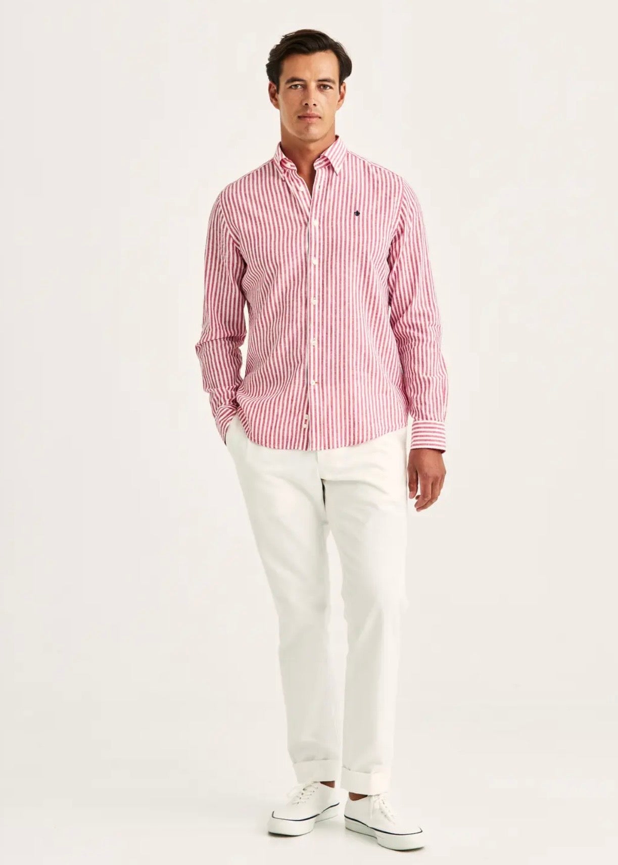 Douglas Linen Stripe Shirt Red