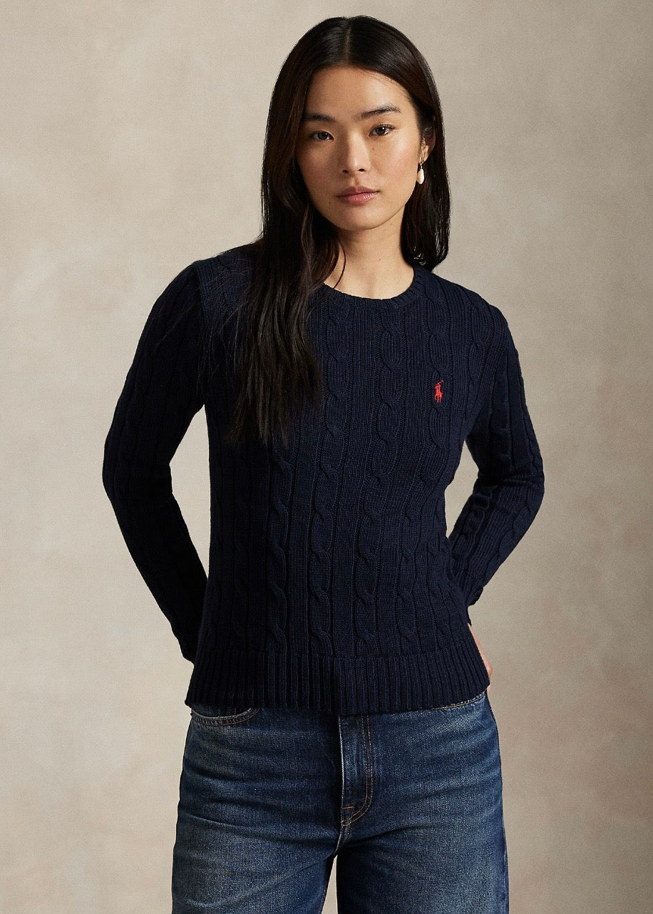 Cable Knit Cotton Crew Hunter Navy