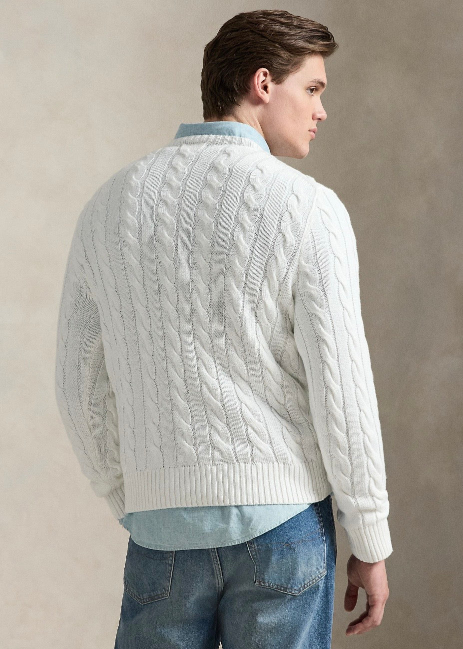 Cable Knit Cotton Sweater White
