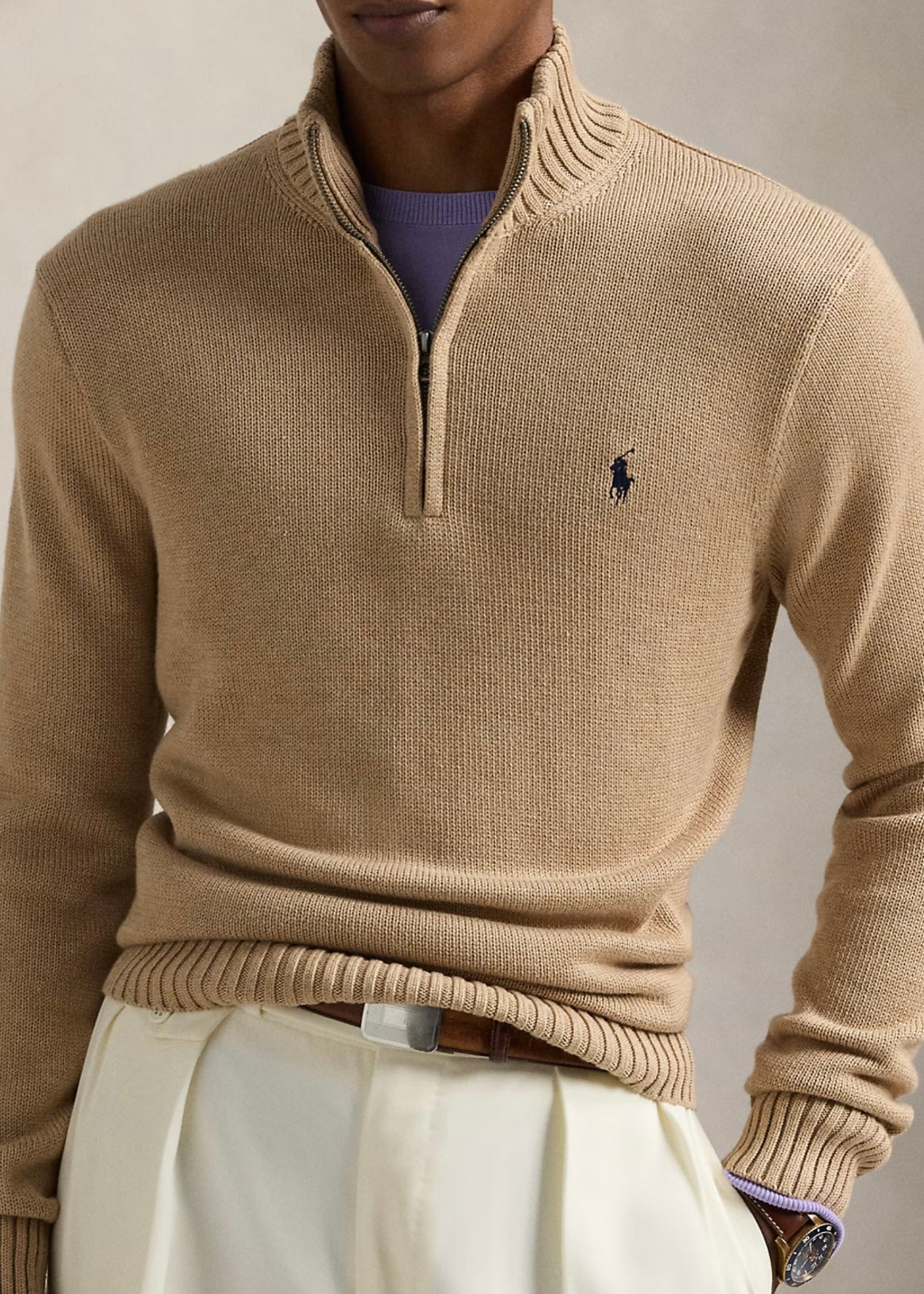 Cotton zip Camel Melange