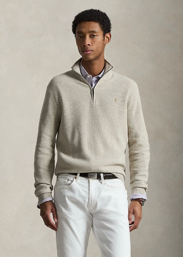 Mesh Knit Quarter Zip Light Walnut