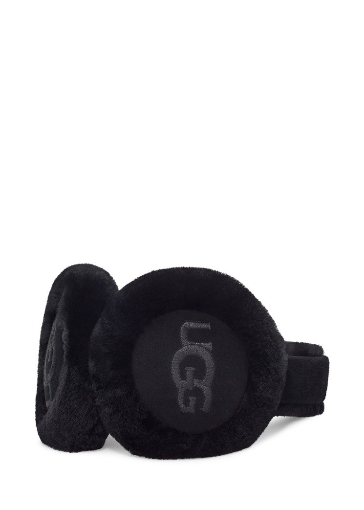 Sheepskin Embroidery Earmuff Black