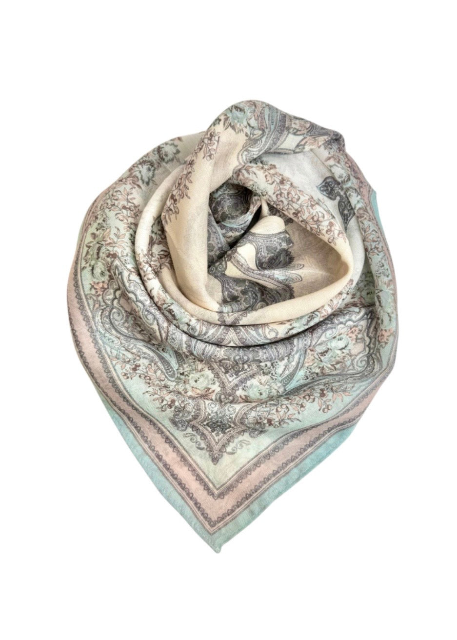 Cotton-Viscose Scarf Dusty Green/Pink