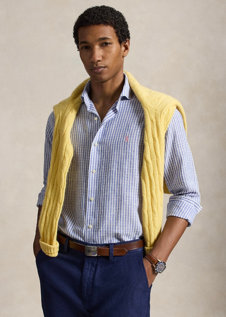 Custom Fit Striped Seersucker Shirt Blue