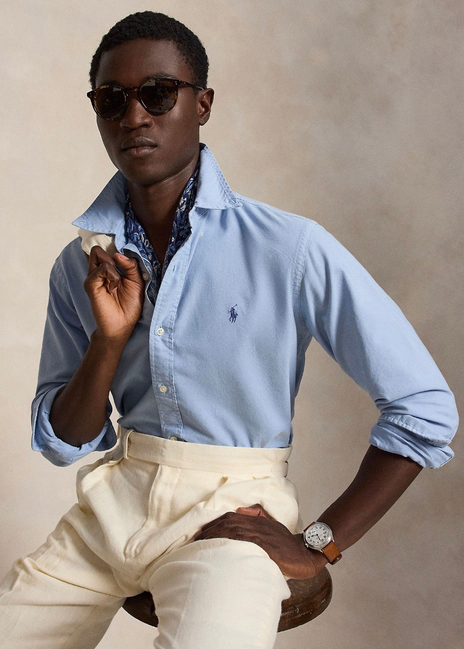 Custom Fit Garment Dyed Oxford Chambray Blue