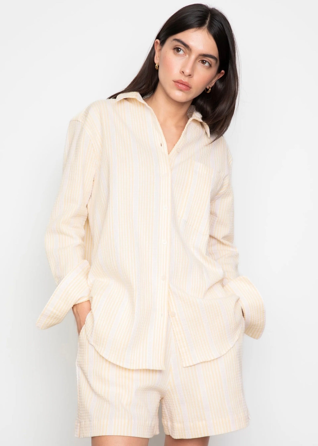 Bibi Crepe Whirt Light Yellow Stripe