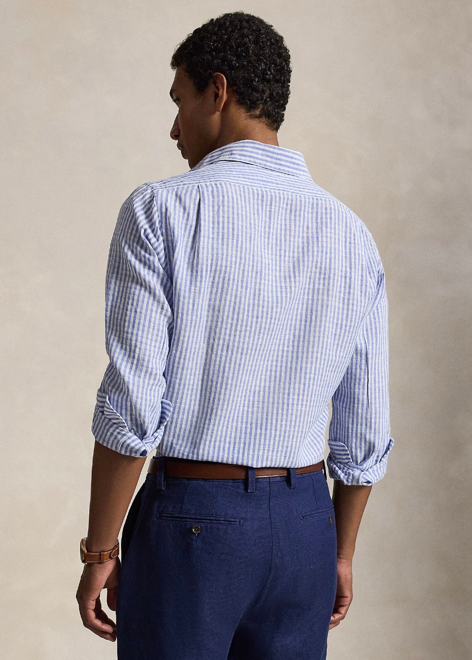 Custom Fit Striped Seersucker Shirt Blue