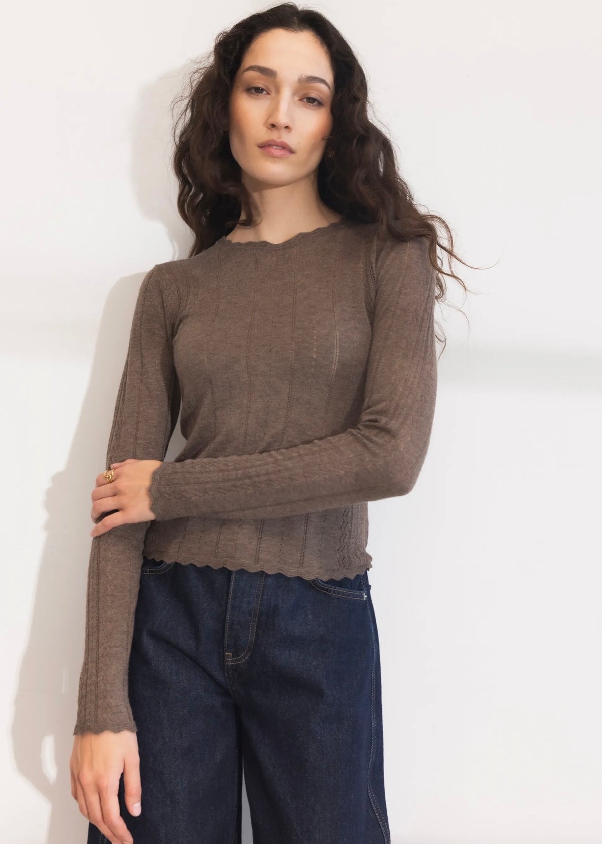 Safir Knit Top Dark Taupe Melange