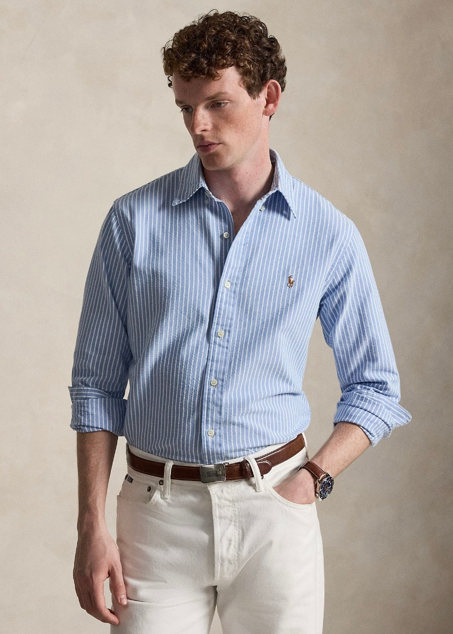 Custom Fit Seersucker Oxford Shirt Blue