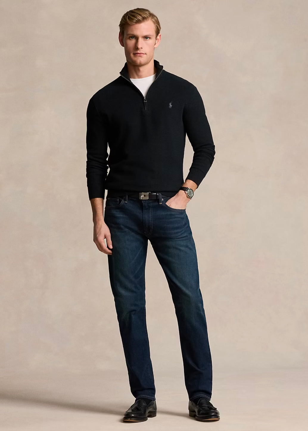 Mesh Knit Quarter Zip Black