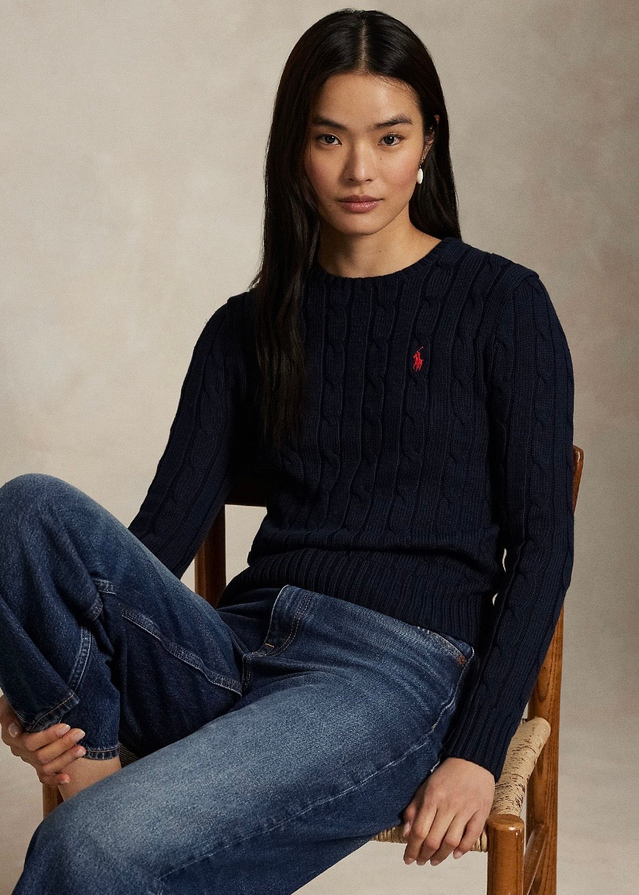 Cable Knit Cotton Crew Hunter Navy