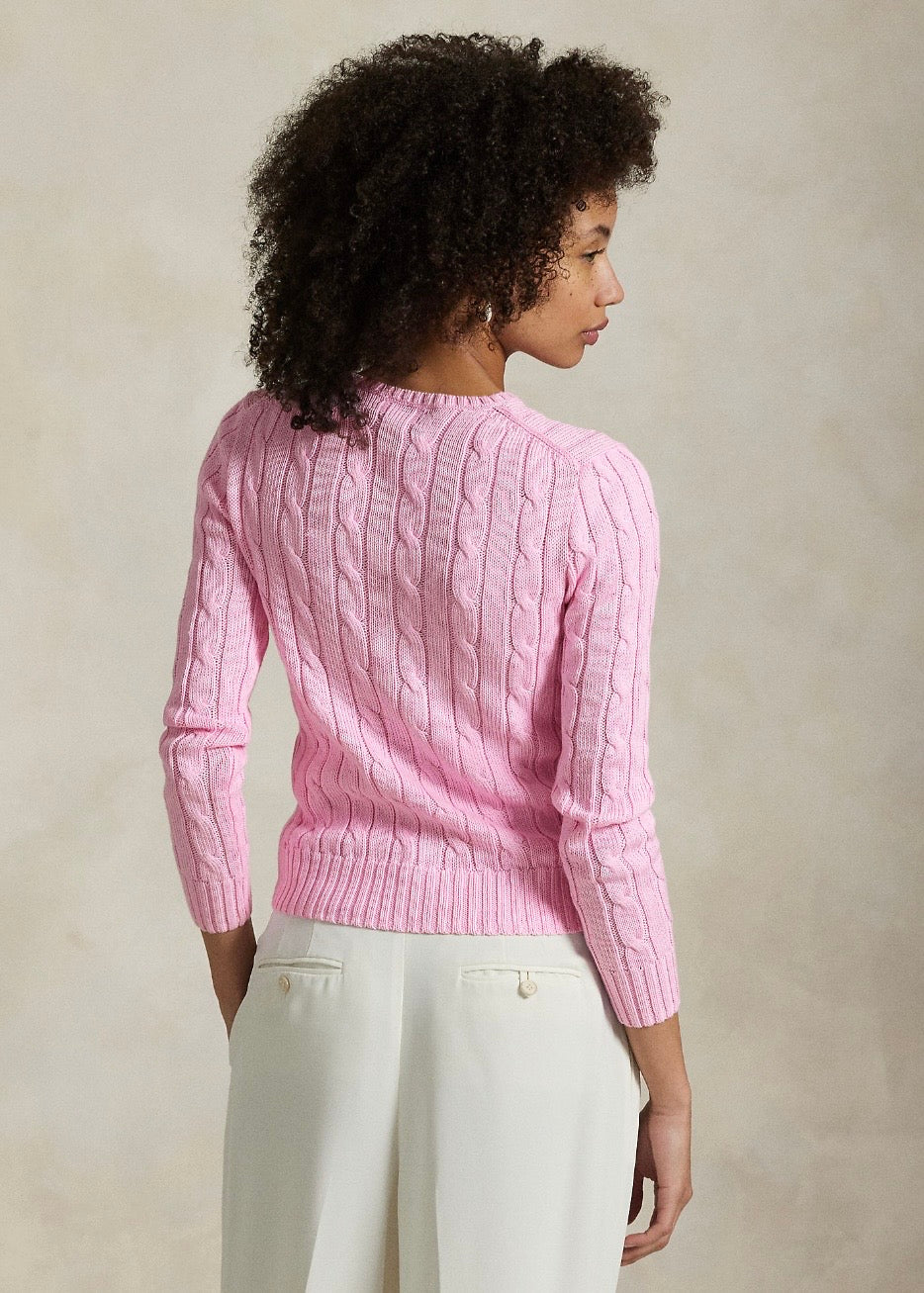 Cable Knit Cotton Crew Carmel Pink