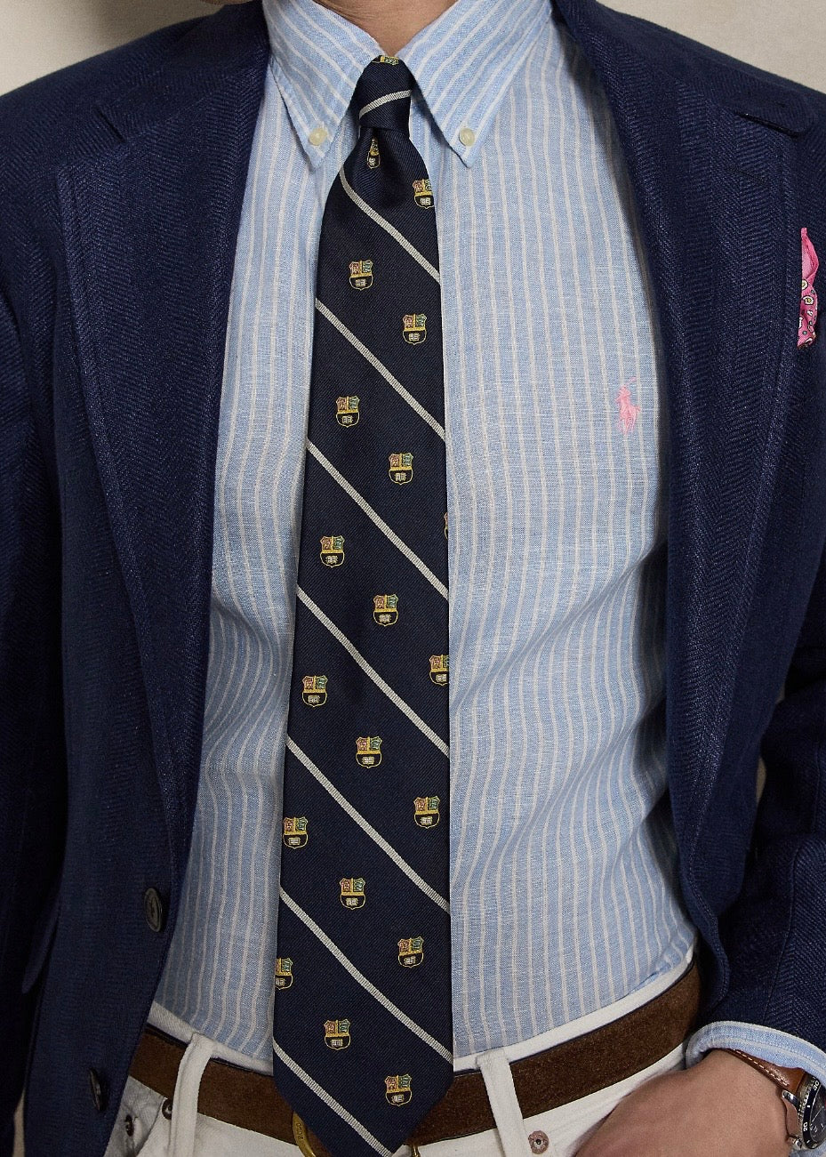 Custom Fit Striped Linen Shirt Blue