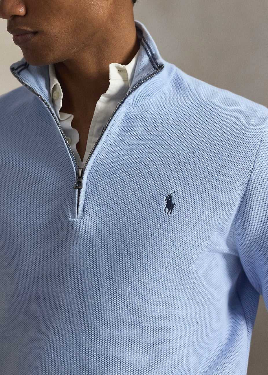 Mesh Knit Quarter Zip Office Blue