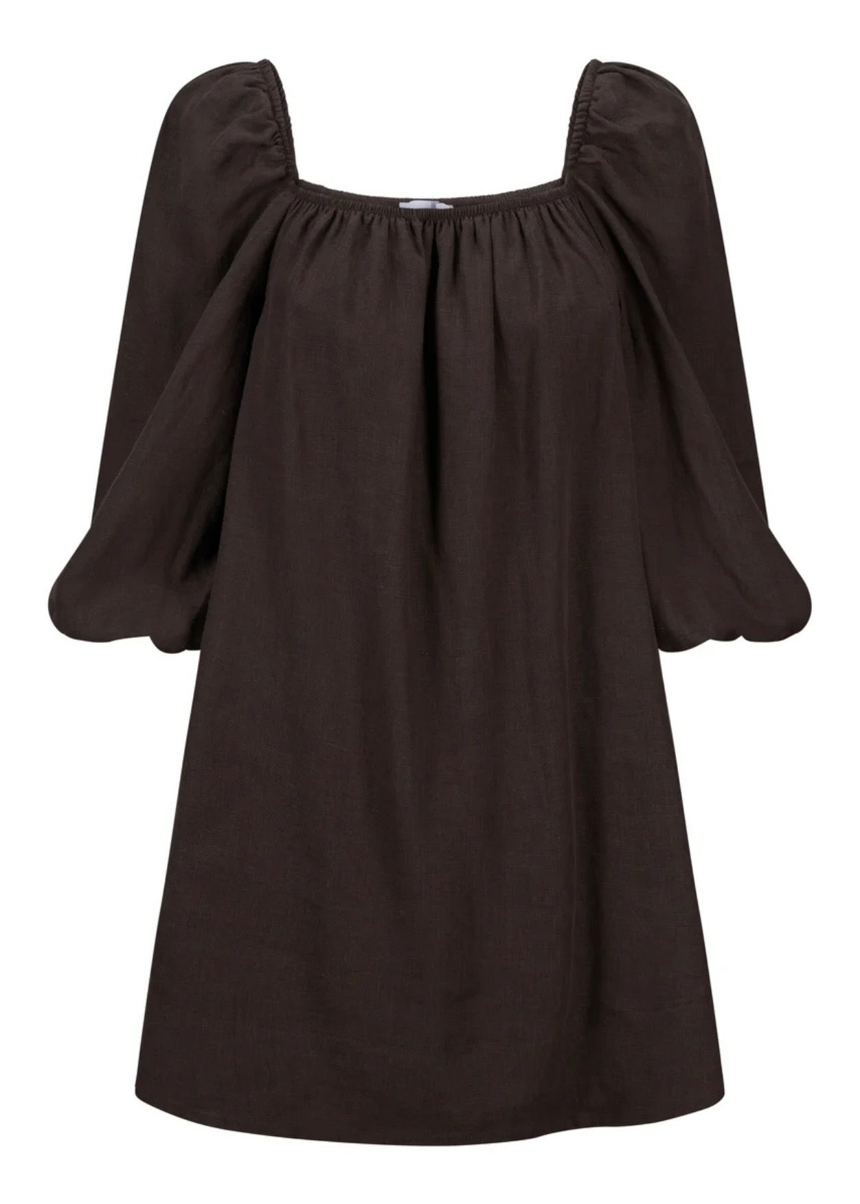Alma Linen Dress Dark Brown
