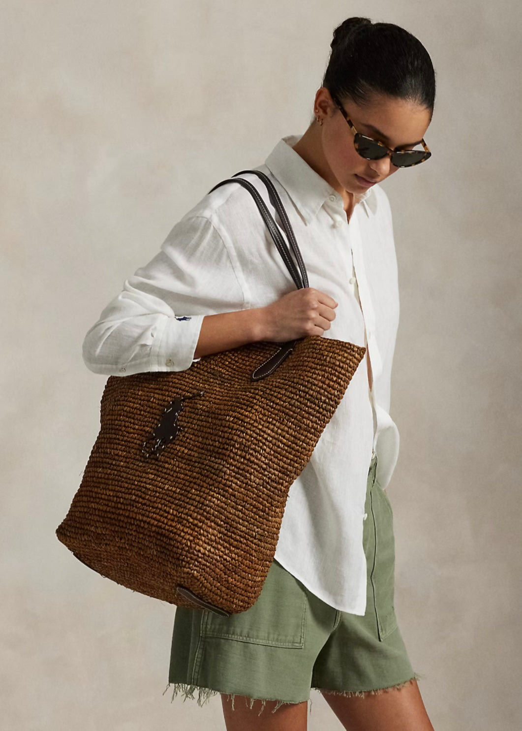 Ralph Lauren Raffia bag - Toasted Almond/Chocolate