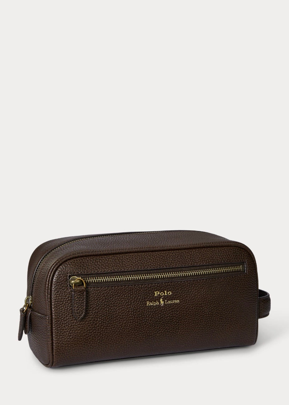 Pebbled Leather Travel Case Dark Brown