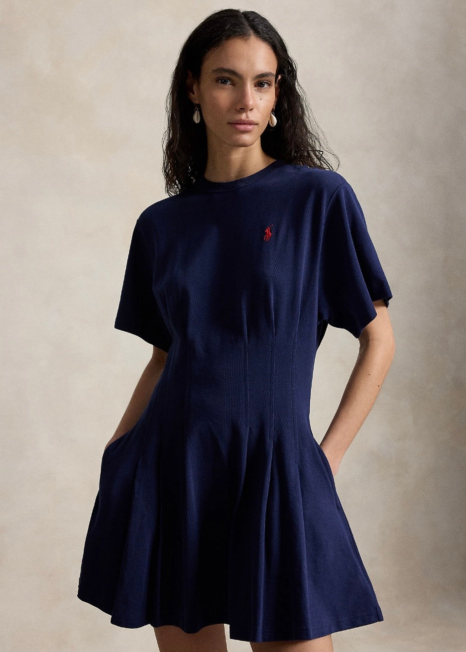 Shaped Cotton Jersey Dress Navy