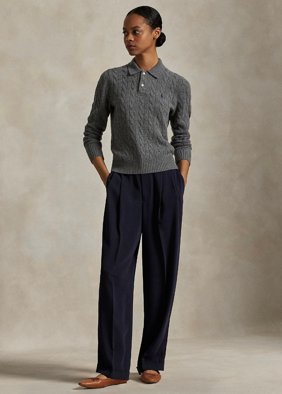 Cable Knit Polo sweater Flannel Grey