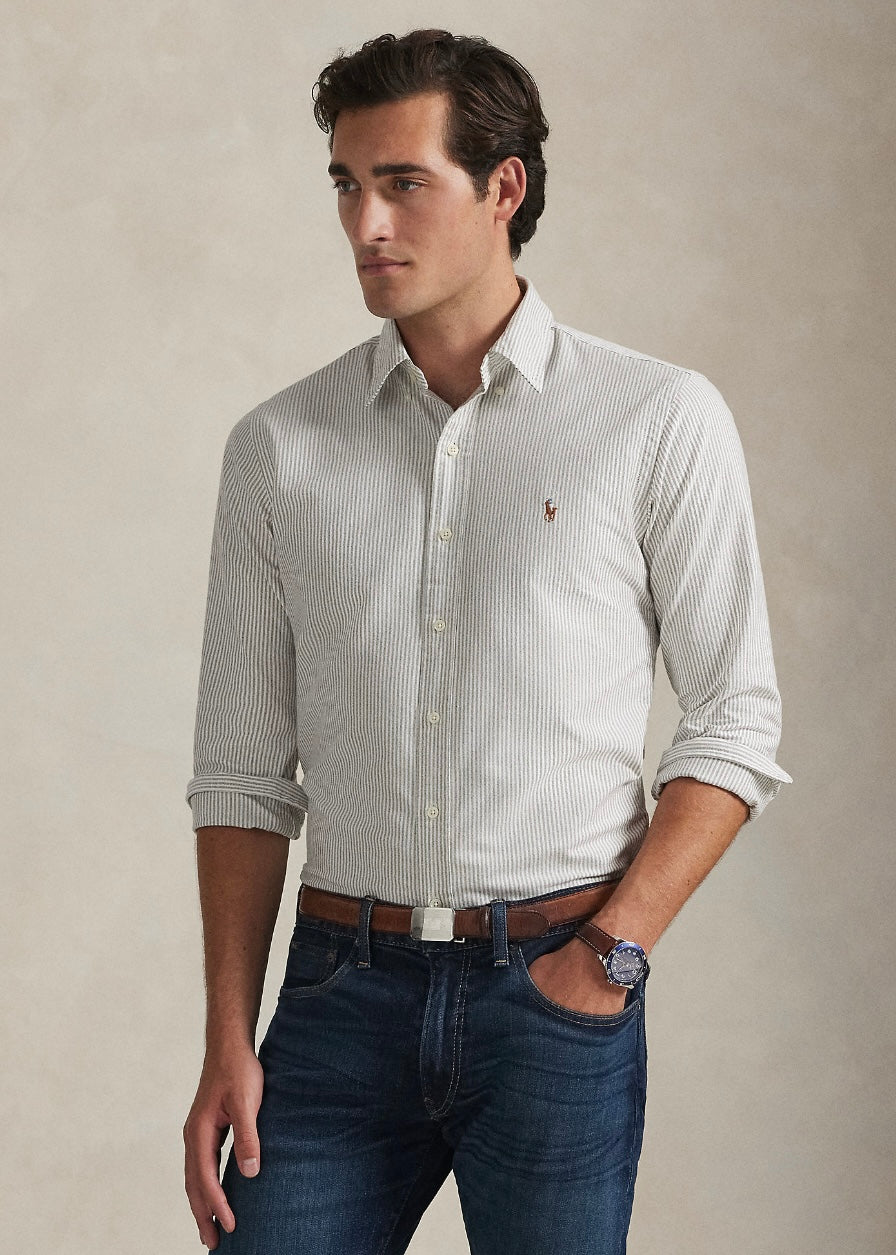 Custom Fit Striped Oxford shirt Pale Russet