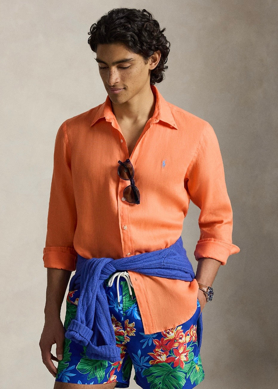 Custom Fit Linen Shirt Pompano Orange