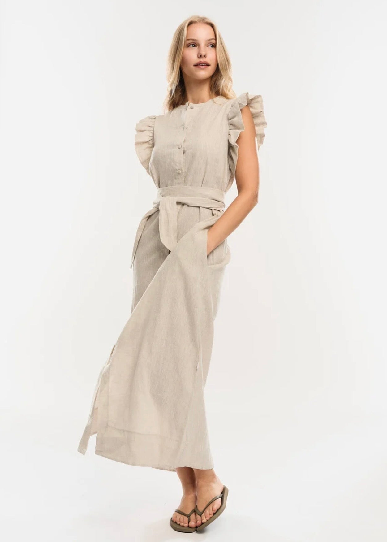 Pam Linen Dress Beige Melange