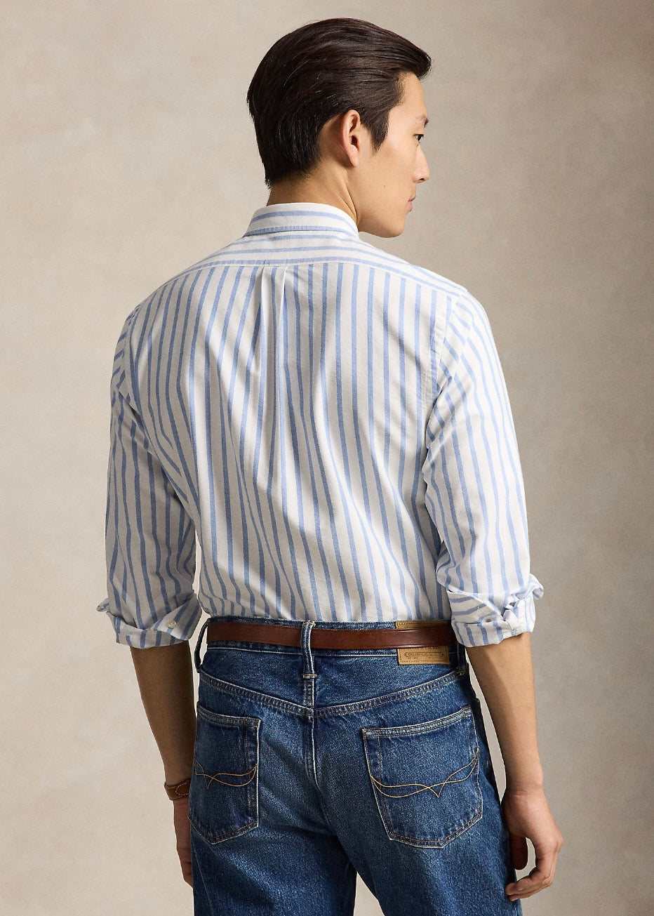 Slim Fit Striped Oxford Shirt White Blue