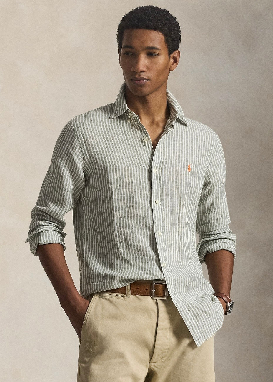 Custom Fit Striped Linen Shirt Garden Trail