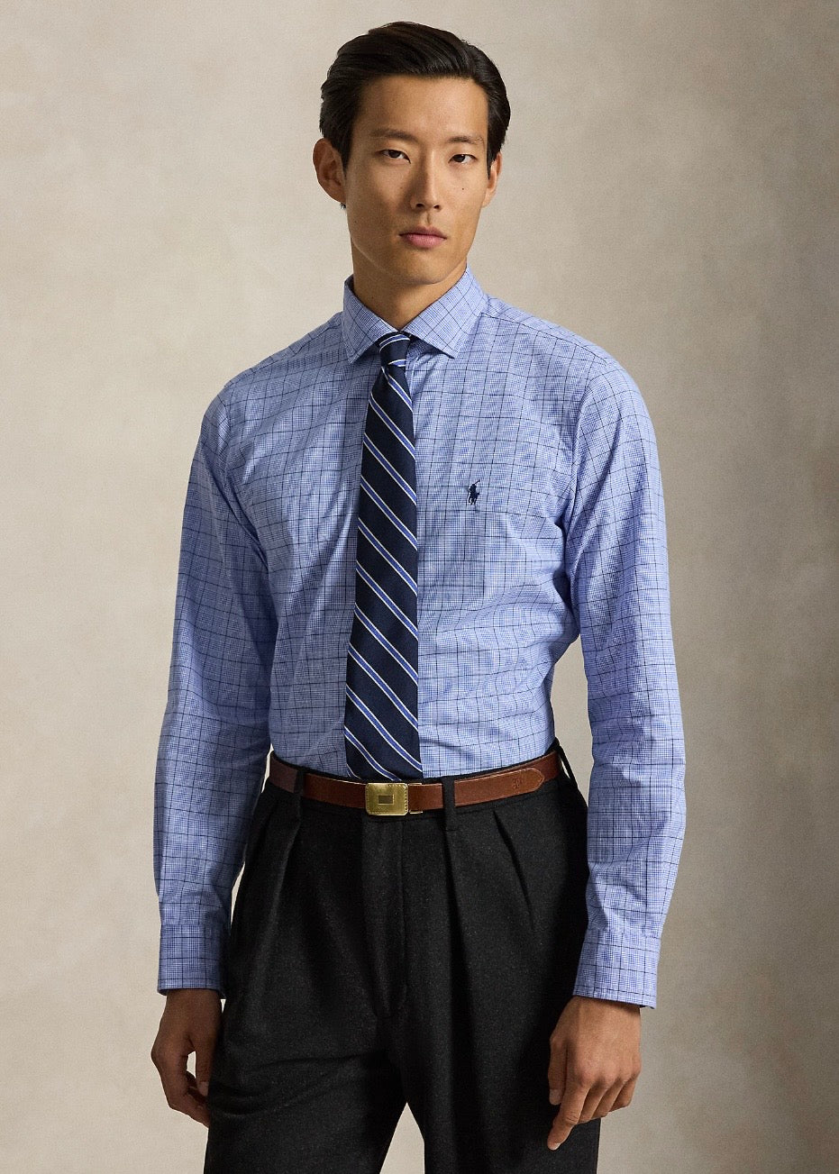 Custom Fit Checked Poplin Shirt Blue