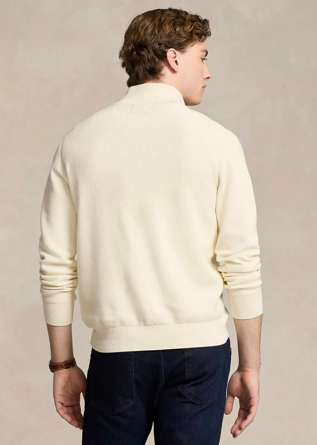 Mesh Knit Quarter Zip Herbal Milk