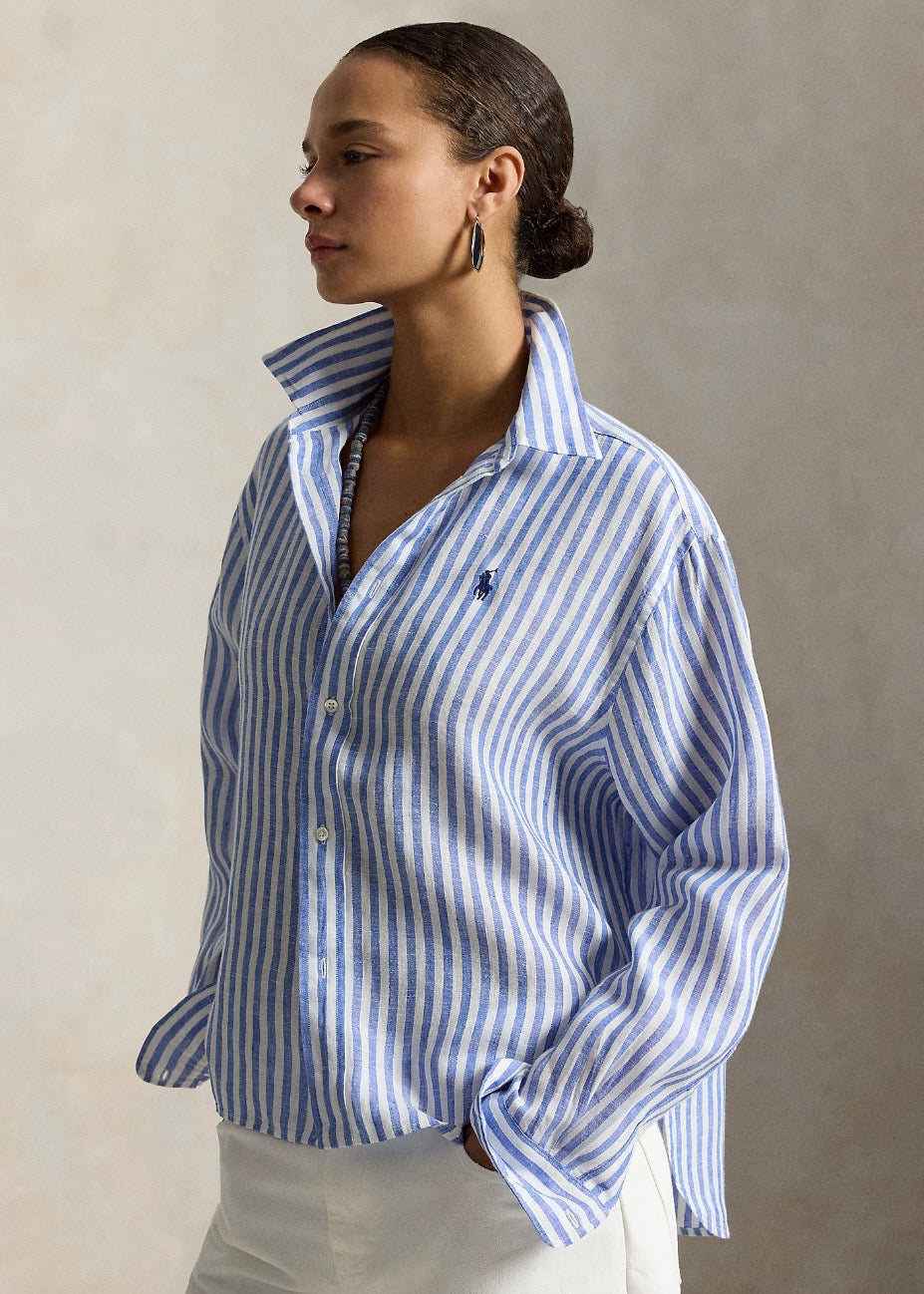 Wide Cropped Linen Shirt Gala Blue
