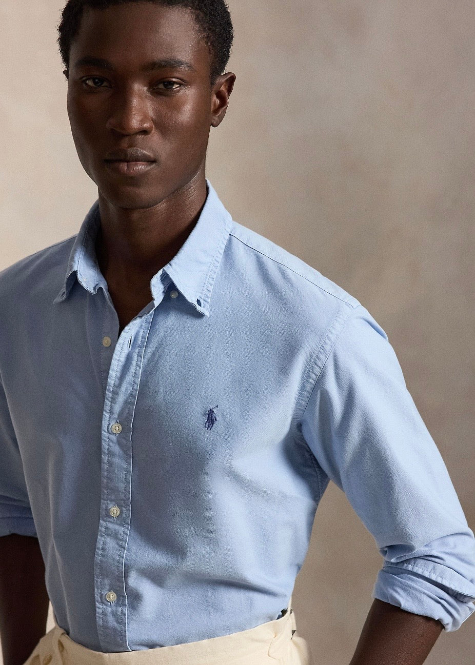 Custom Fit Garment Dyed Oxford Chambray Blue
