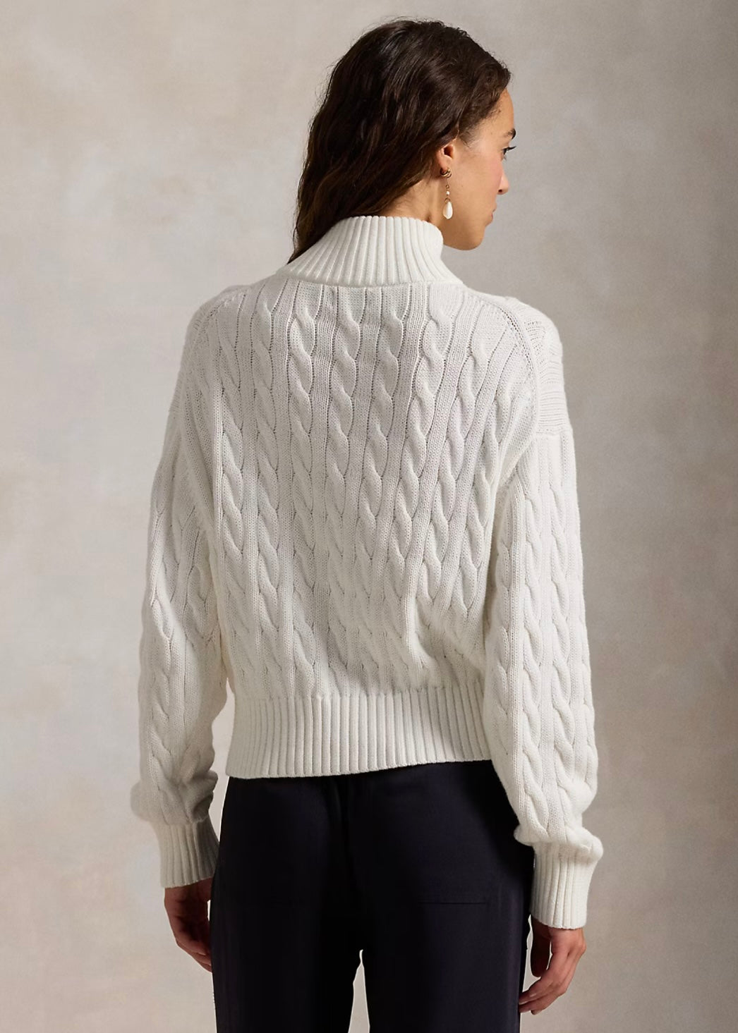 Cable Knit Cotton Quarter Zip White