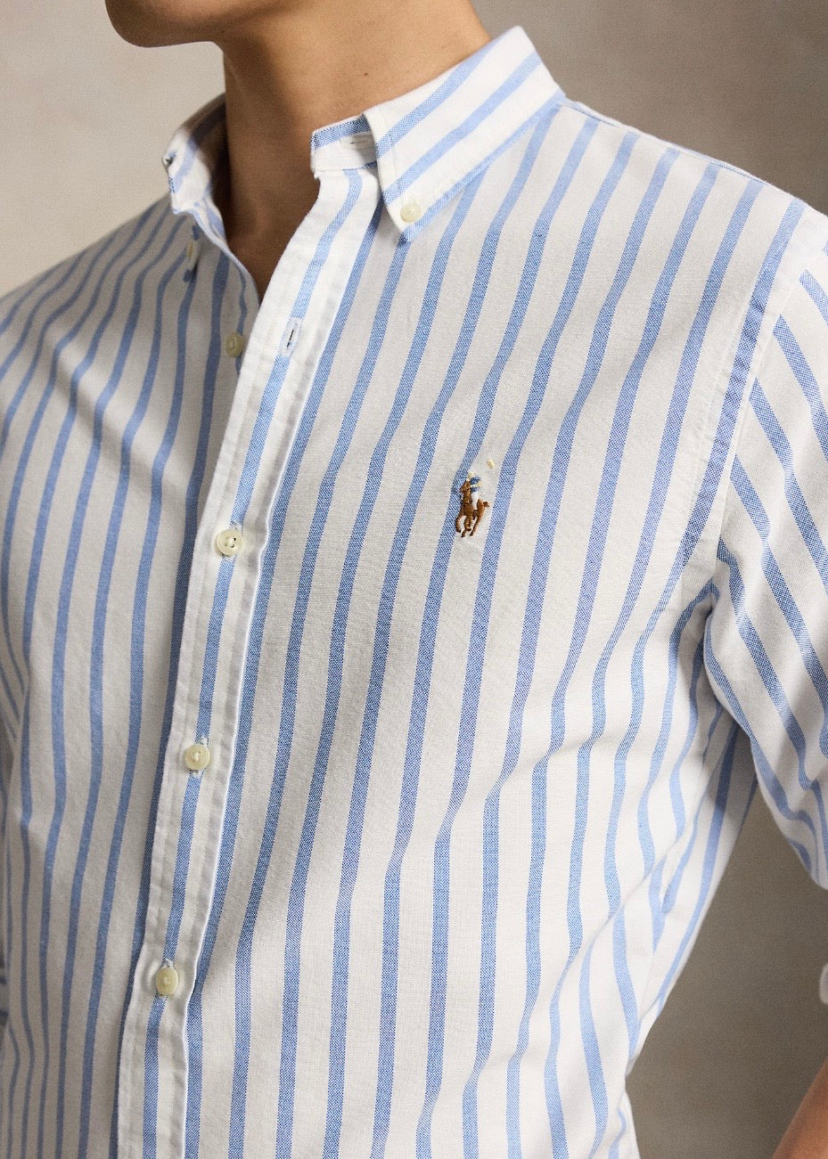 Slim Fit Striped Oxford Shirt White Blue