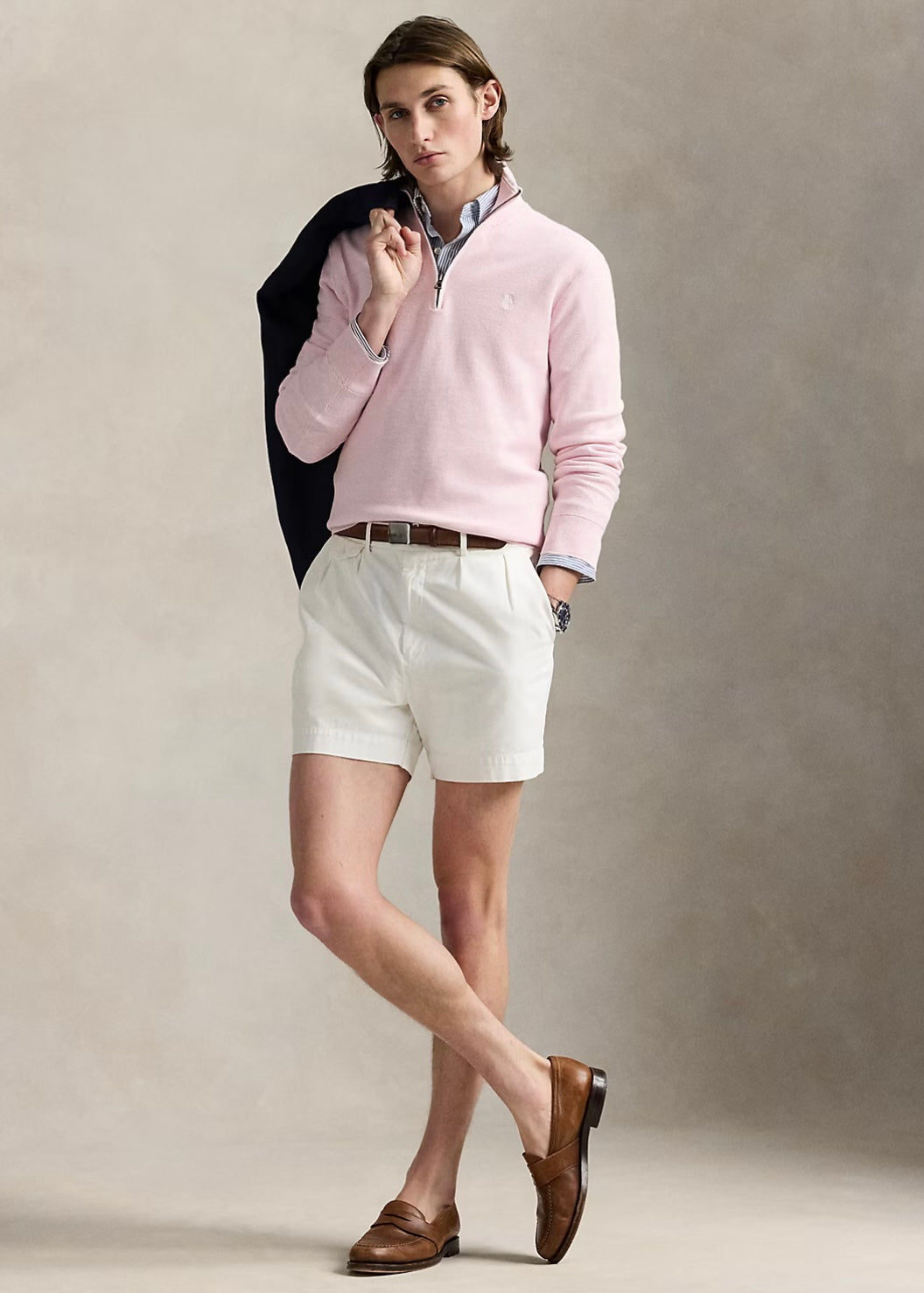 Mesh Knit Quarter Zip Ballet Pink
