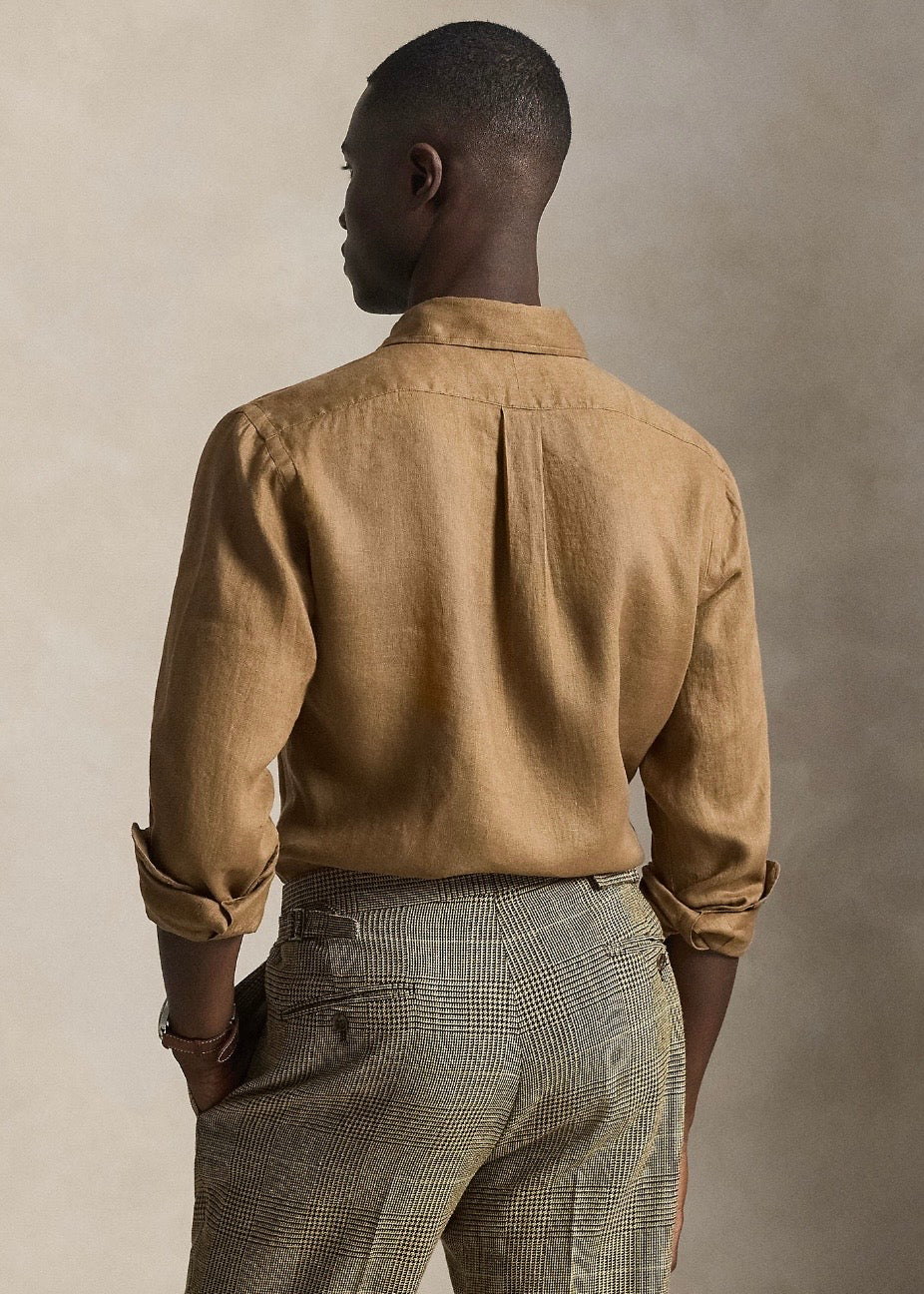 Custom Fit Linen Shirt Brown