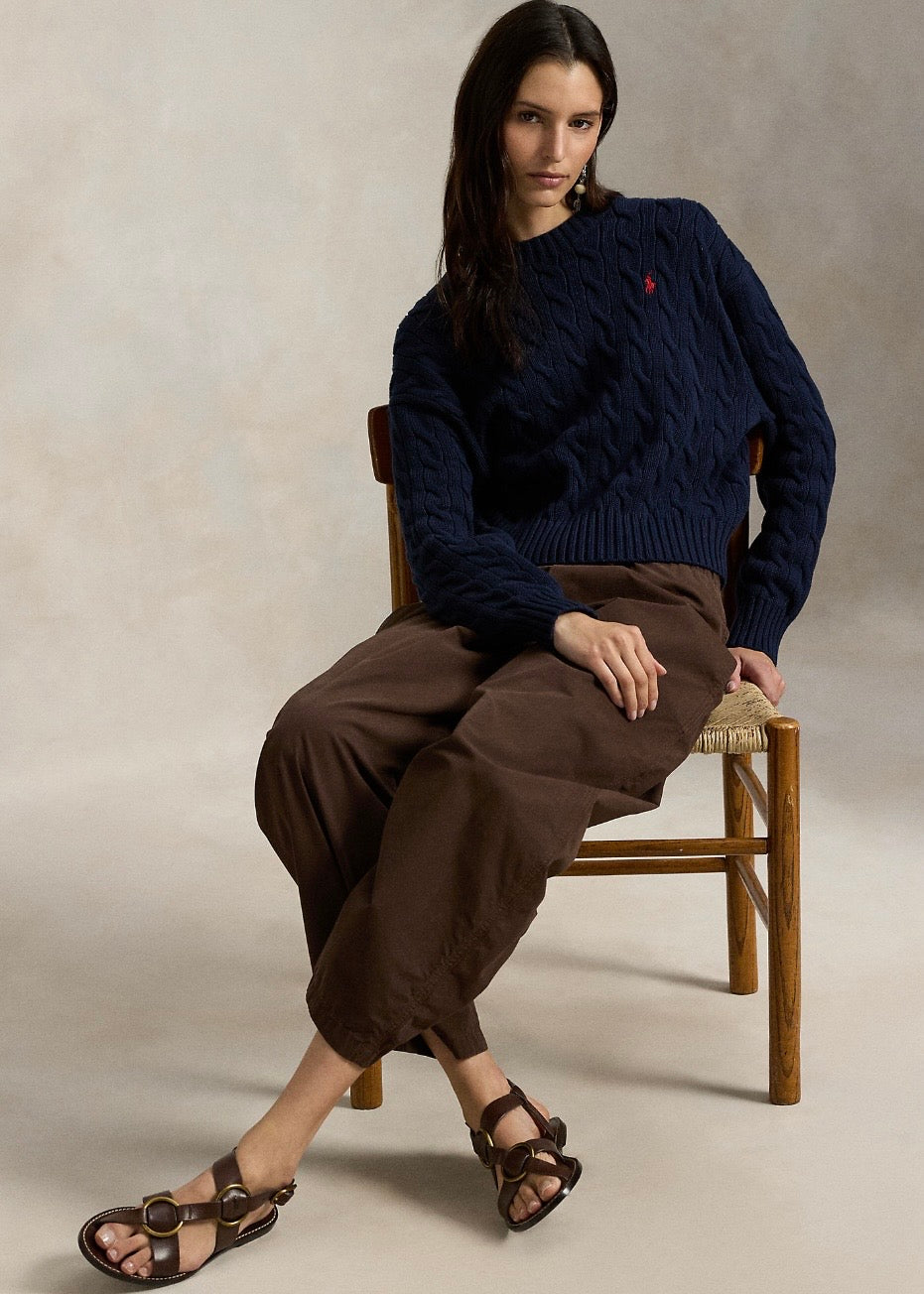 Cable Knit Cotton Crew Hunter Navy