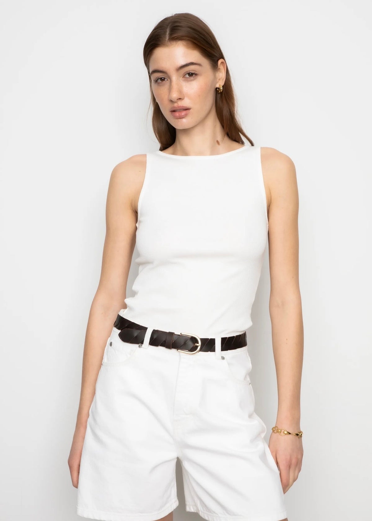 Peggy Rib Boatneck Top Offwhite