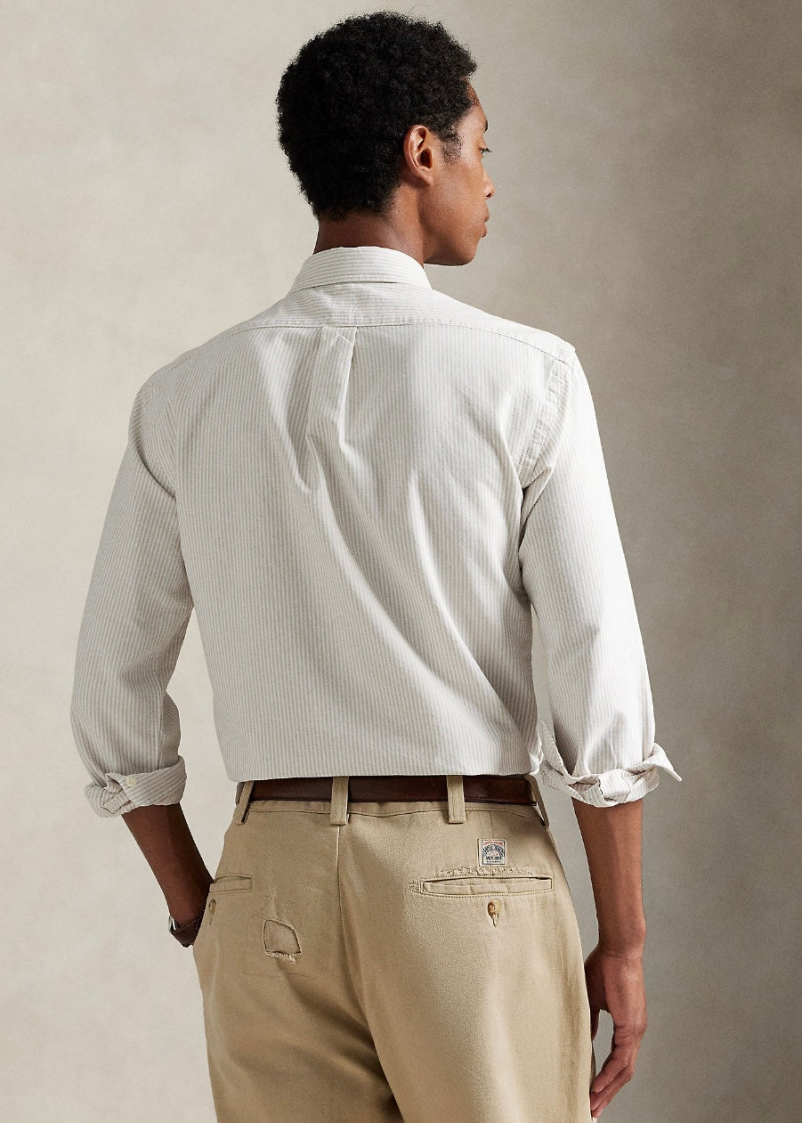 Custom Fit Striped Oxford Shirt Coastal Beige/White
