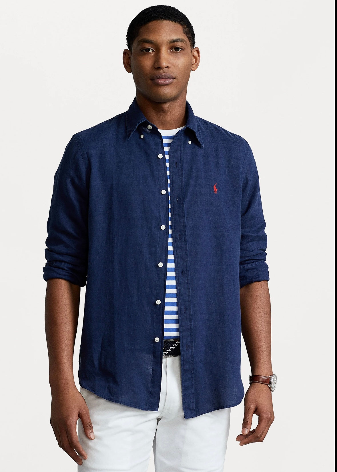 Slim Fit Linen Shirt Navy