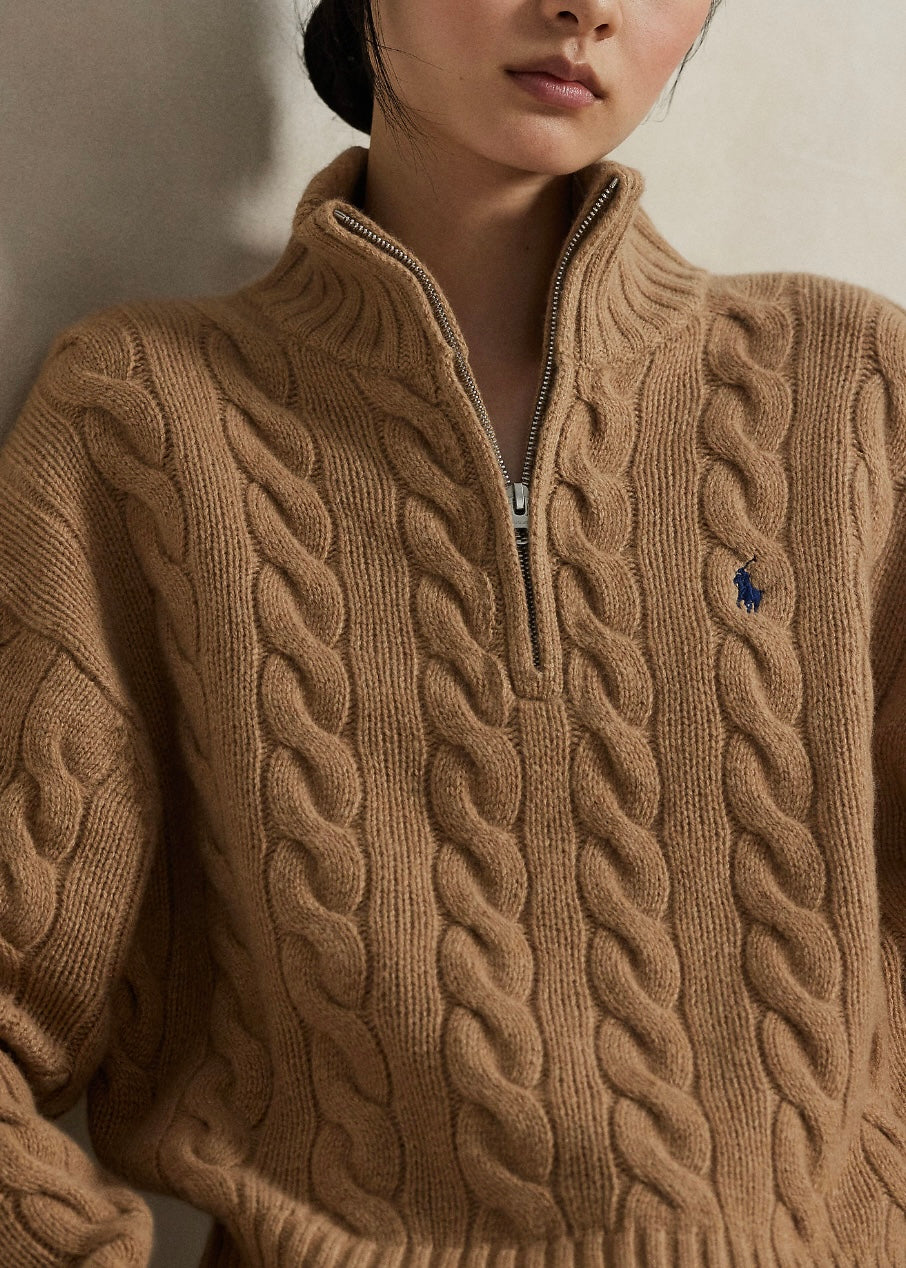 Cable Half zip Collection Camel Melange