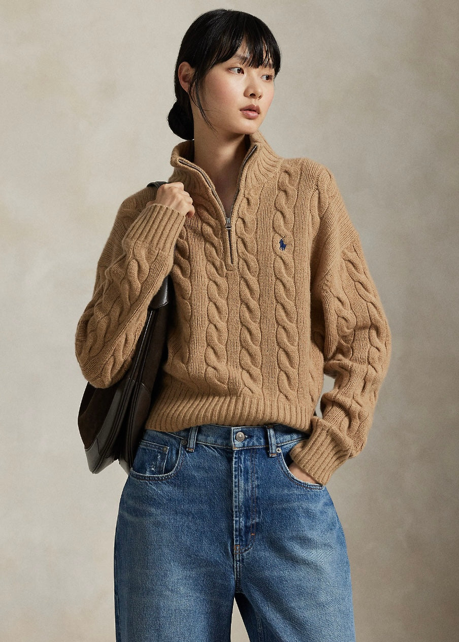 Cable Half zip Collection Camel Melange