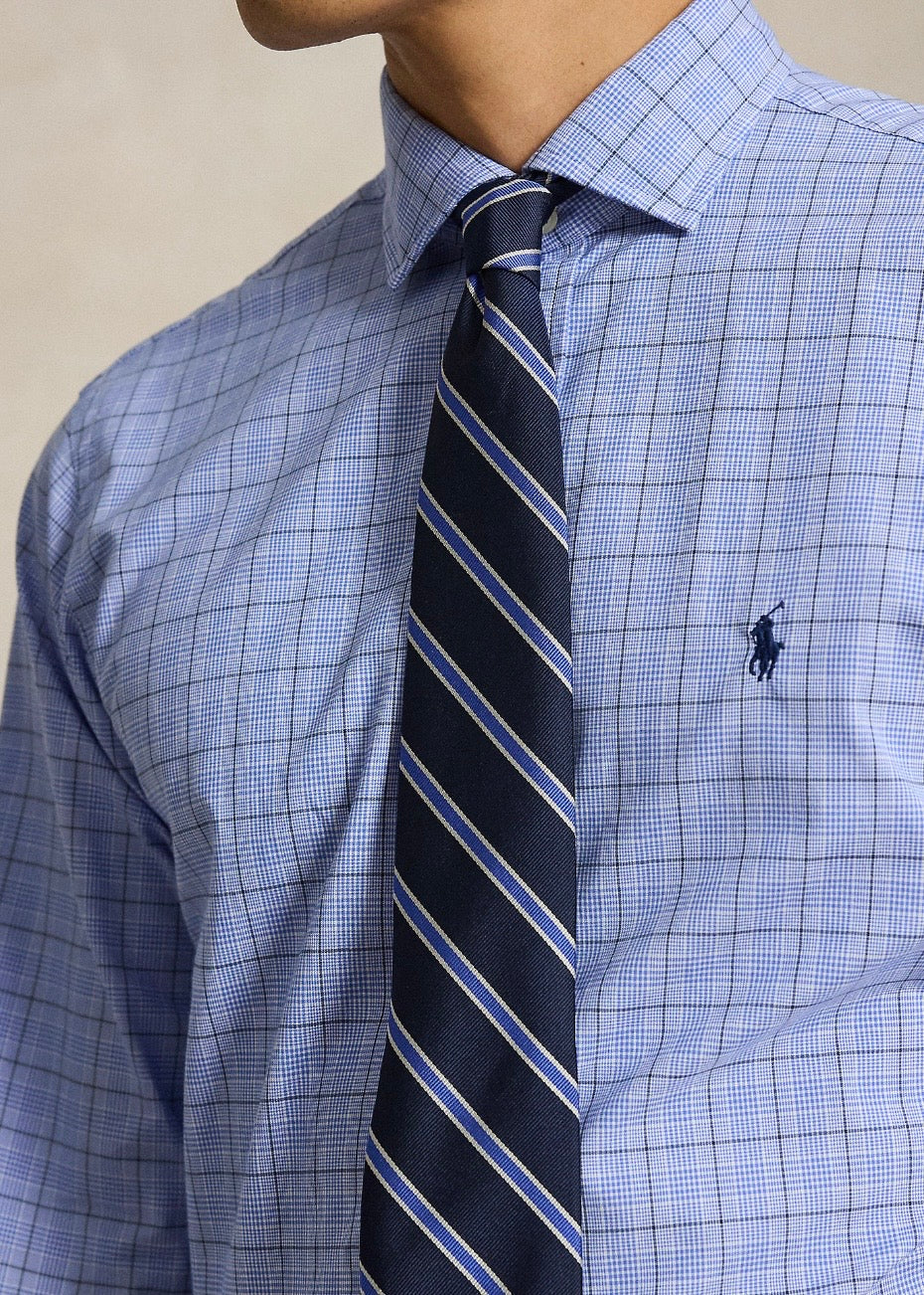 Custom Fit Checked Poplin Shirt Blue