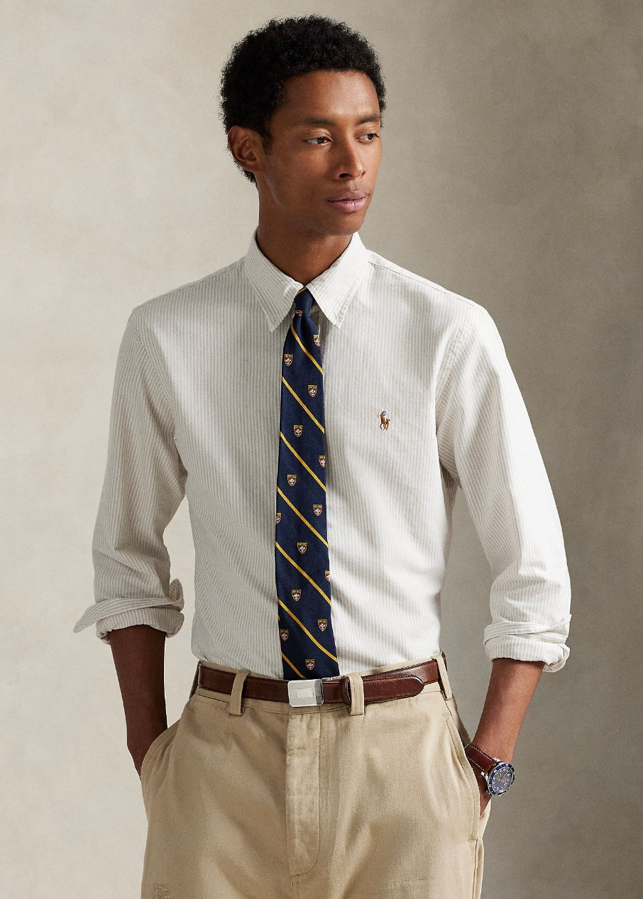 Custom Fit Striped Oxford Shirt Costal Beige/White