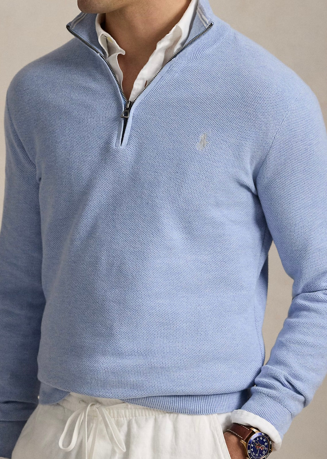 Mesh Knit Quarter Zip Blue Hyacinth