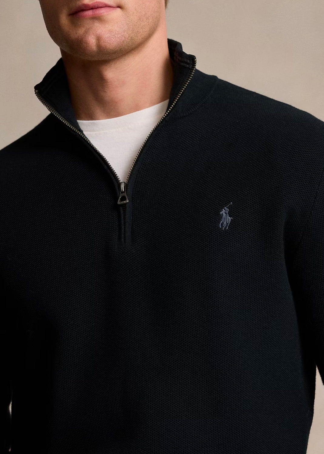 Mesh Knit Quarter Zip Black