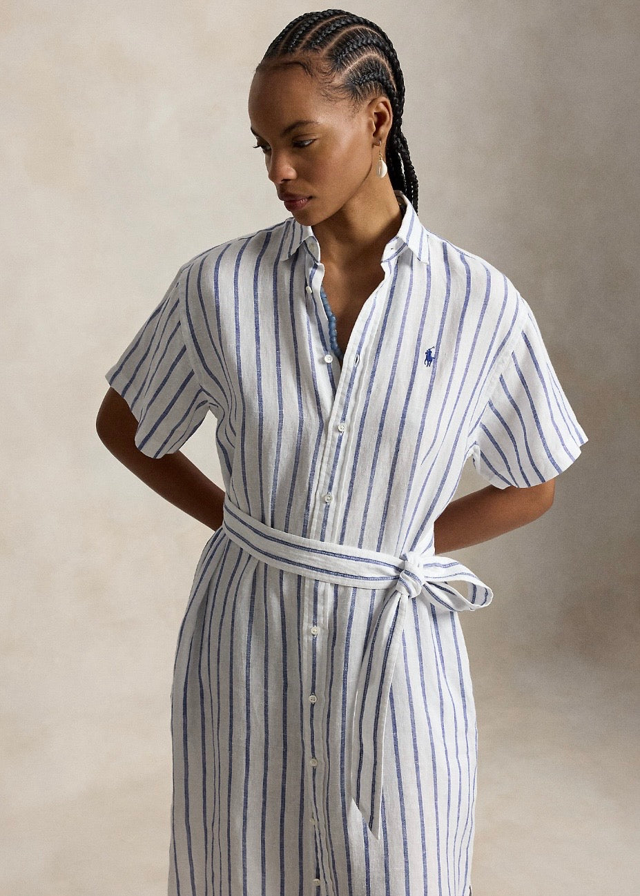 Striped Linen Shirtdress White Royal